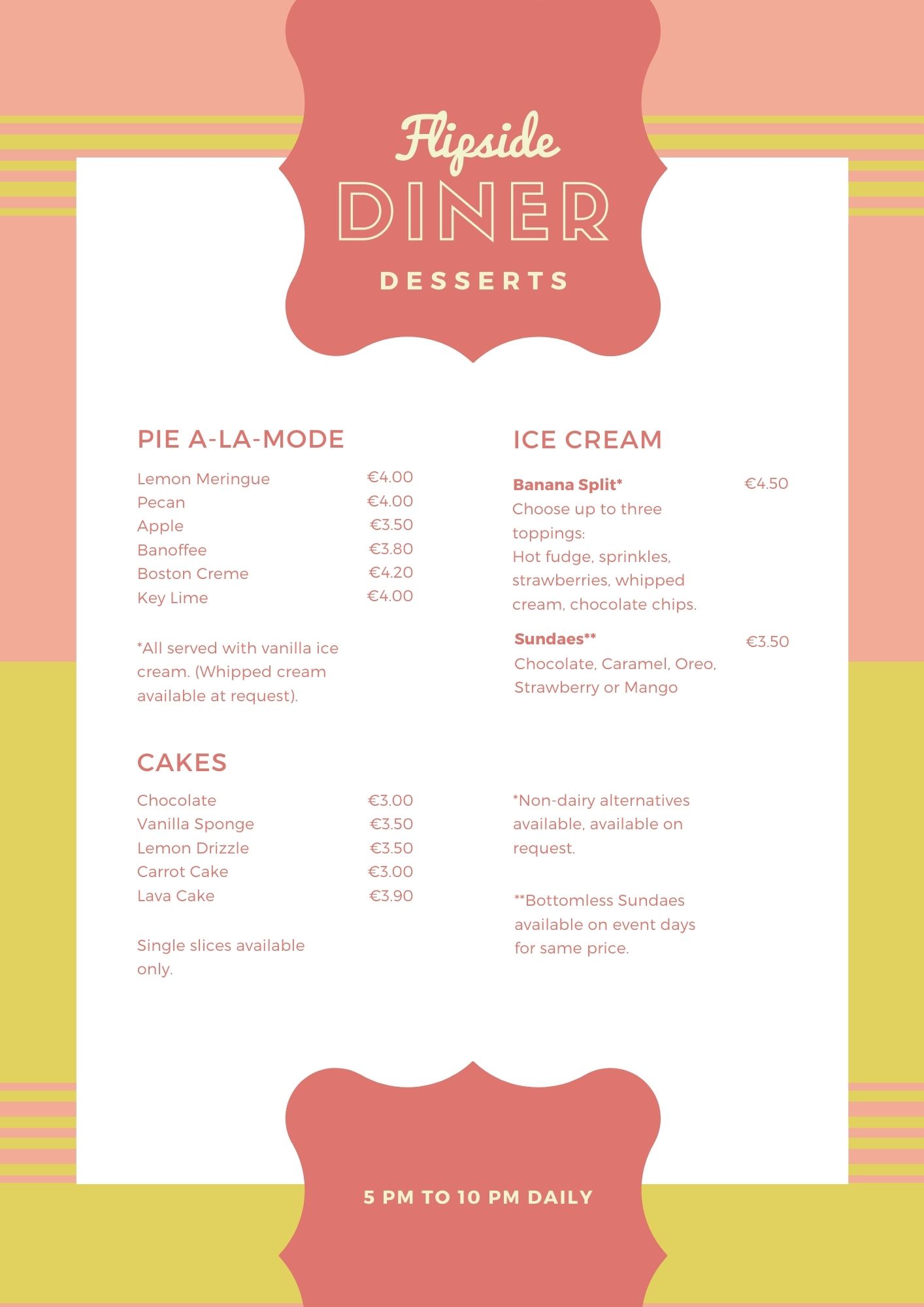 Flipside dessert menu